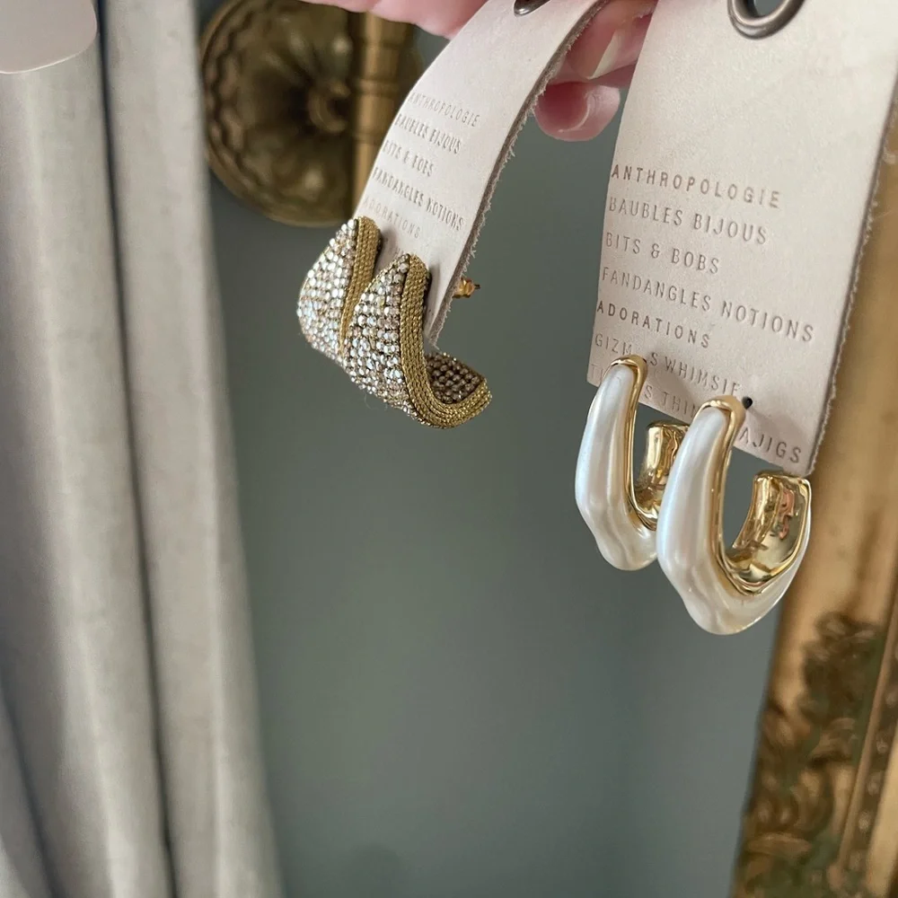 Anthropologie Gold and Cream Earring Duo - Picture 5 of 7